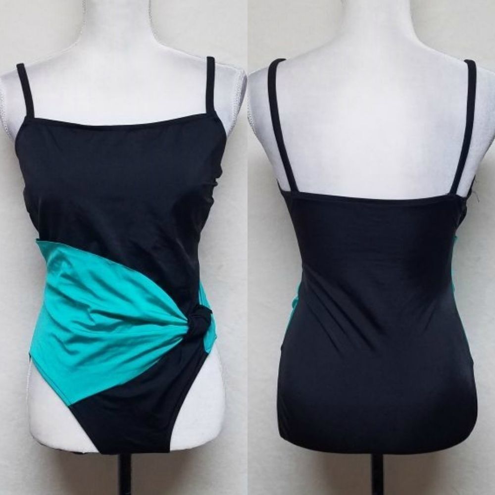 VINTAGE Jantzen Black Colorblock Maillot Swimsuit